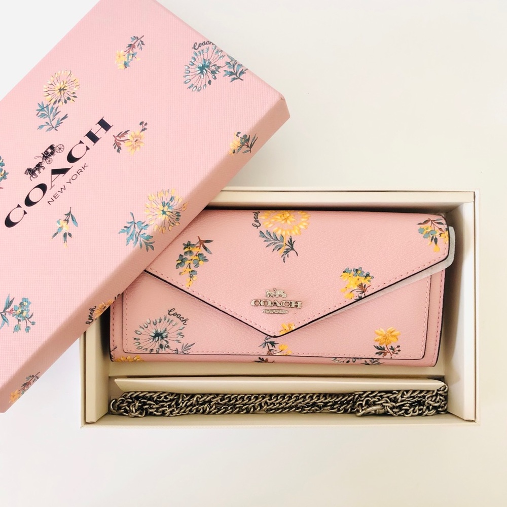 Coach Boxed Envelope Wallet Chain Dandelion Floral